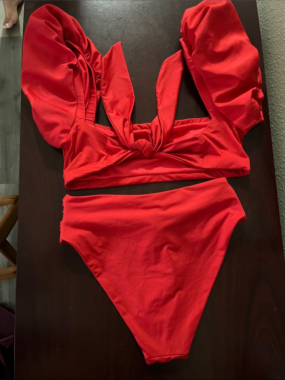 Agua Bendita Bold Red Puff-Sleeve Bikini - Picture 5 of 13